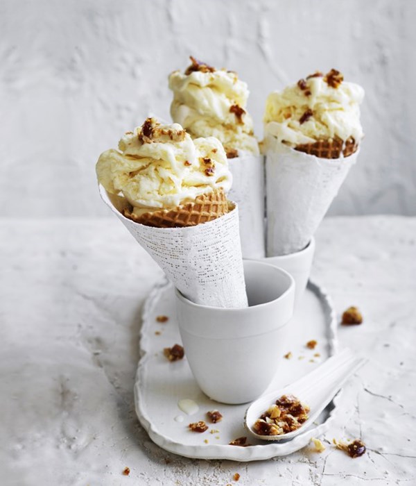 Ricotta gelato with espresso praline