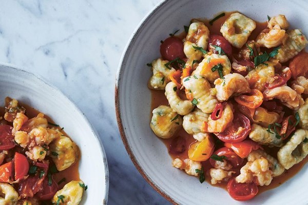 Ricotta gnocchi with quick prawn ragu