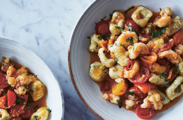 Ricotta gnocchi with quick prawn ragù