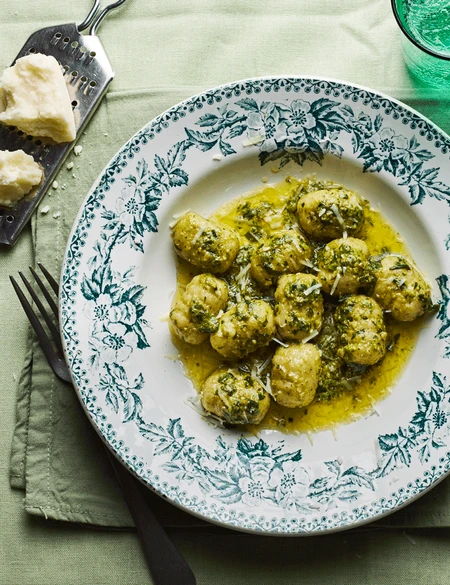 Ricotta gnocchi with wild garlic and walnut pesto