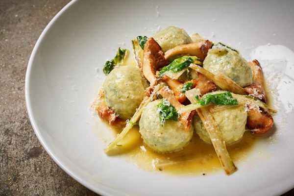 Ricotta gnudi with Swiss chard and girolles