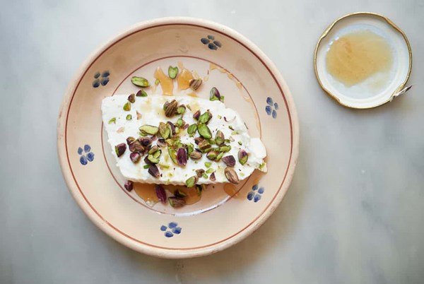 Ricotta, honey and pistachios
