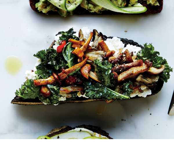 Ricotta, kale, and mushroom toast