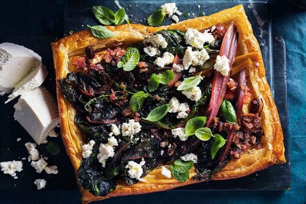 Ricotta, lemon & rainbow chard tart