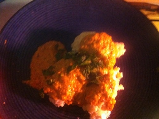 Ricotta malfatti with roasted pepper, pistachio, and yogurt sauce