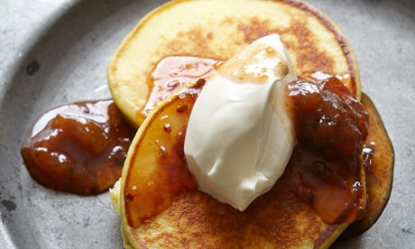 Ricotta pancakes with gooseberry relish