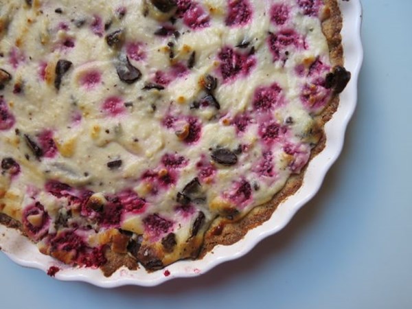 Ricotta, raspberry, and chocolate crostata