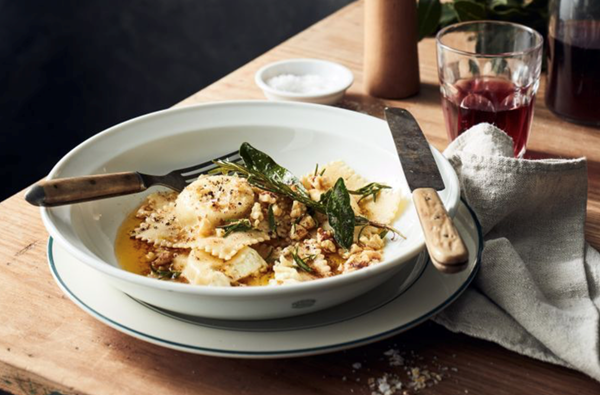 Ricotta ravioli with rosemary and walnut butter