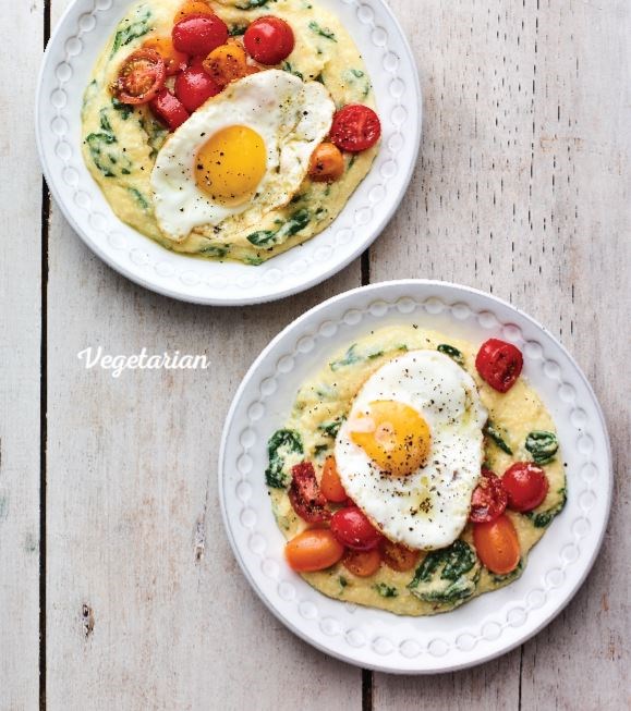 Ricotta-spinach polenta with tomato salad