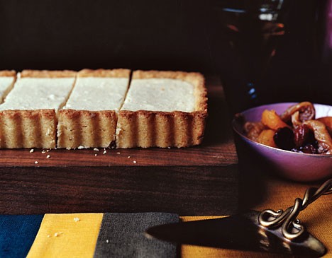 Ricotta tart with dried-fruit compote
