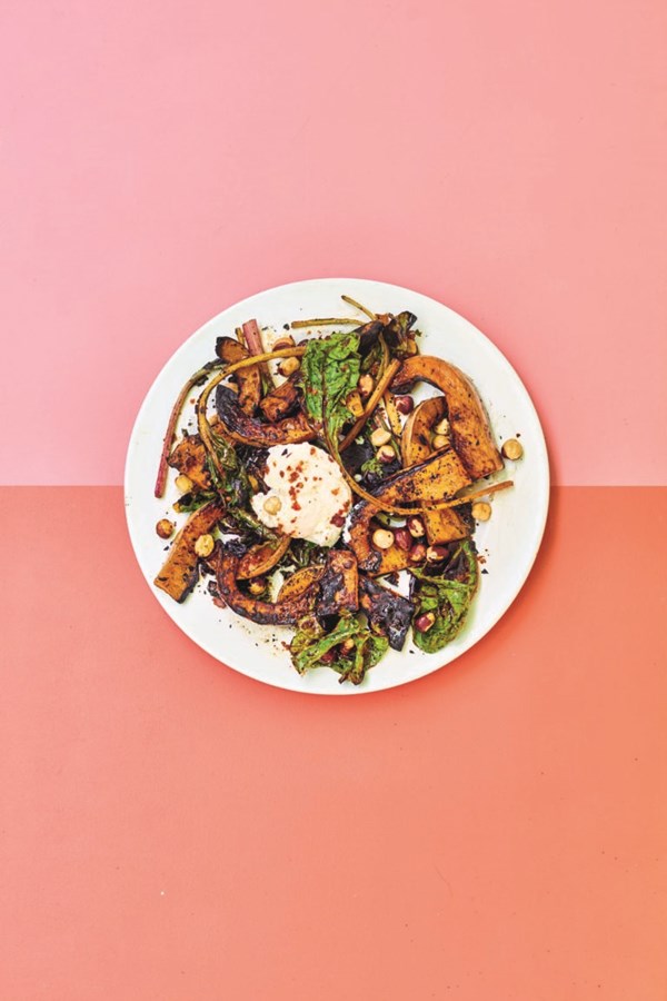 Ricotta with griddled squash, chard, honey & hazelnuts