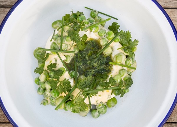 Ricotta with organic peas, broad beans and gremolata