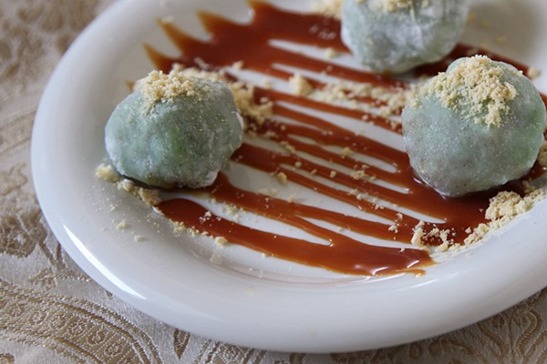 Ridiculously easy apple compote filled mochi with caramel sauce