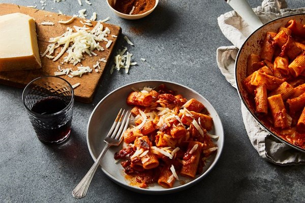 Rigatoni all’Amatriciana in the style of Felix Trattoria
