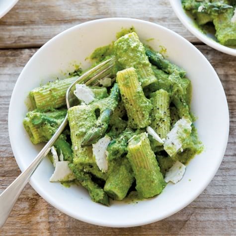 Rigatoni with asparagus pesto & ricotta salata