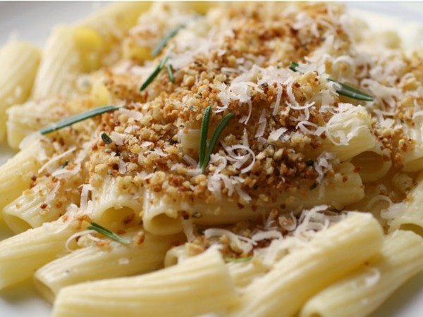 Rigatoni with breadcrumbs, rosemary, garlic, and Parmigiano Reggiano