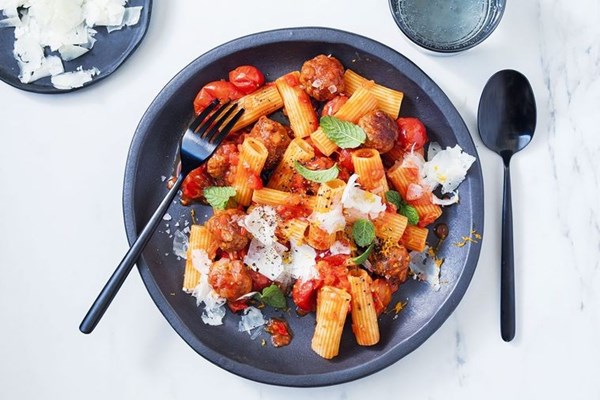 Rigatoni with chorizo polettini