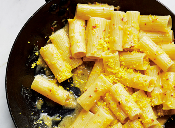 Rigatoni with lemon-chile pesto and grated egg