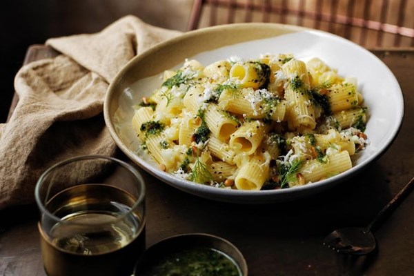 Rigatoni with pickled fennel and preserved lemon