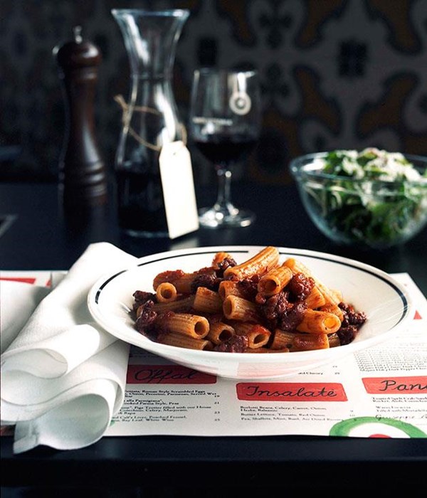 Rigatoni with pork sausage, sage, tomato, garlic and chilli [Robert Marchetti]