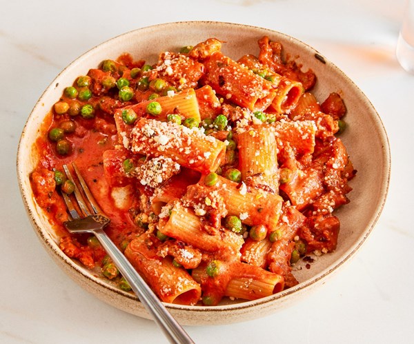 Rigatoni with turkey sausage and tomato-cream sauce