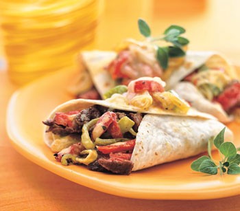 Rio grande beef burritos with roasted peppers