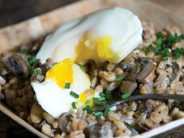 Ripe's cremini farro hash with poached eggs (Cook the Book)