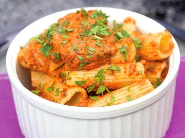 Ripe's eggplant romesco rigatoni (Cook the Book)