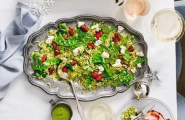 Risoni, garden pea and chorizo salad