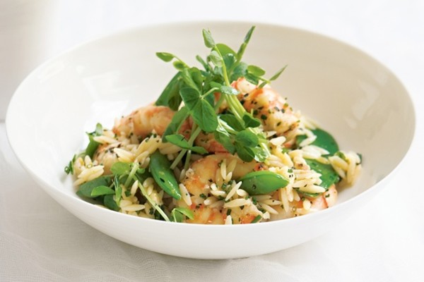 Risoni with lemon pepper prawns