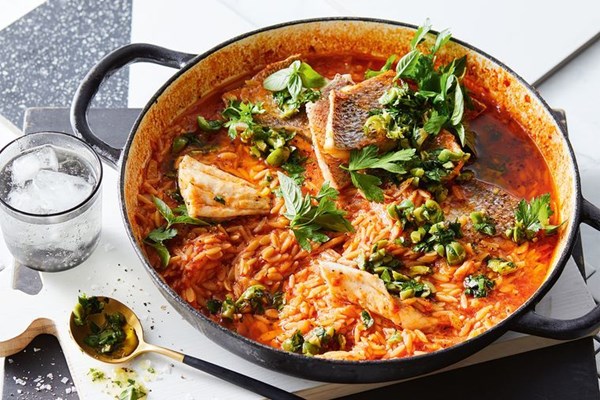 Risoni with snapper, tomato and fennel