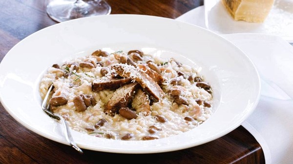 Risotto with fennel sausages and borlotti beans