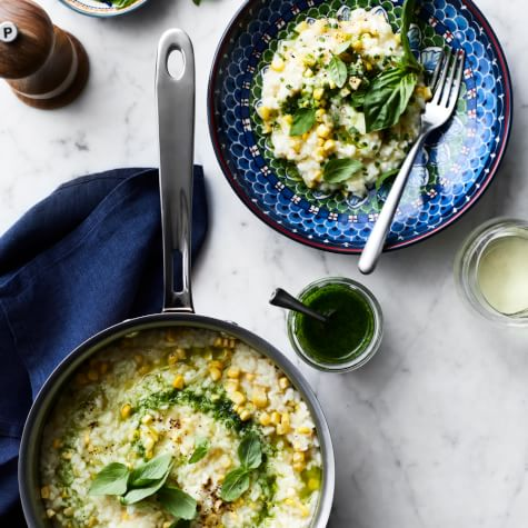 Risotto with fresh corn & basil oil