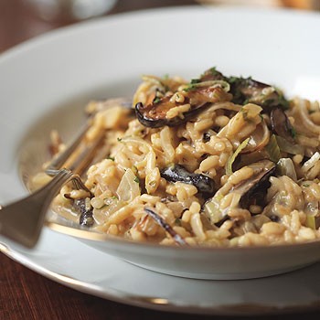 Risotto with leeks, shiitake mushrooms, and truffles