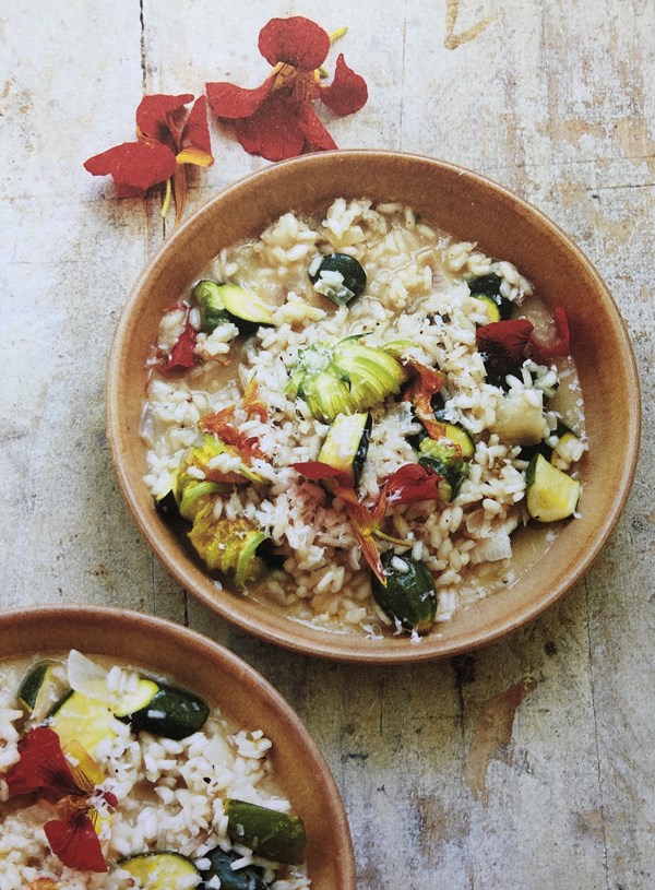 Risotto with zucchini & nasturtium blossoms