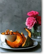 Roast acorn squash with pear and kiwi chutney