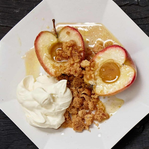 Roast apples and Calvados cream