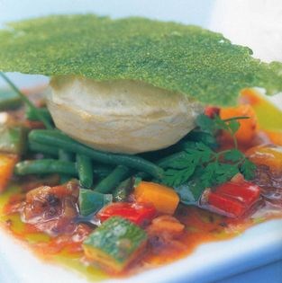 Roast artichoke, ratatouille, olive and basil dressing