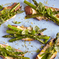 Roast asparagus bruschetta with lemon-basil aioli