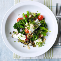 Roast aubergine and broccoli salad