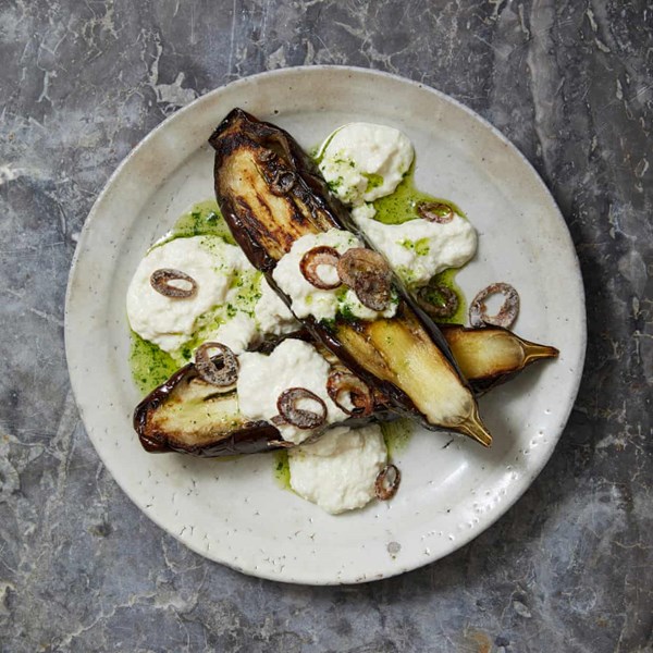 Roast aubergine with almond sauce