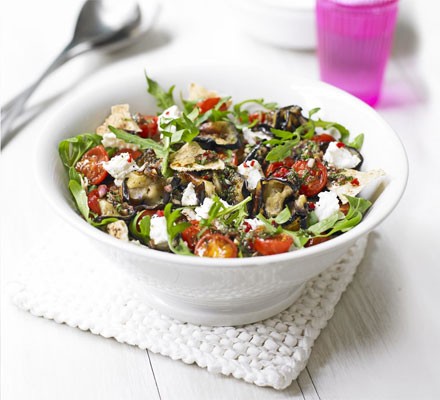 Roast aubergine with goat's cheese & toasted flatbread