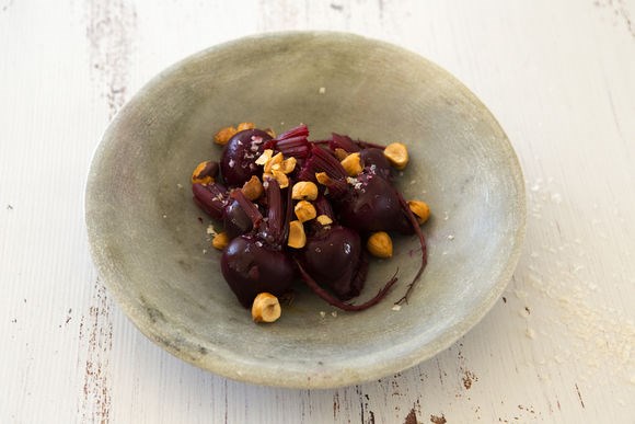 Roast baby beets with hazelnuts