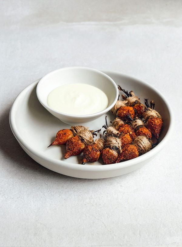 Roast baby beets with Japanese seven-spice and feta fondue