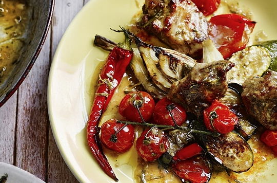 Roast baby lamb with anchovies, rosemary and lemon