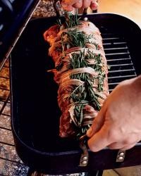 Roast bacon-wrapped pork