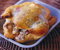 Roast Barossa chook with preserved lemon and tarragon butter