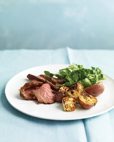 Roast beef and celery root with watercress salad