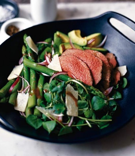 Roast beef, asparagus and Parmesan salad with balsamic dressing