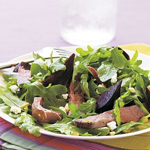 Roast beef, beet, and arugula salad with orange vinaigrette